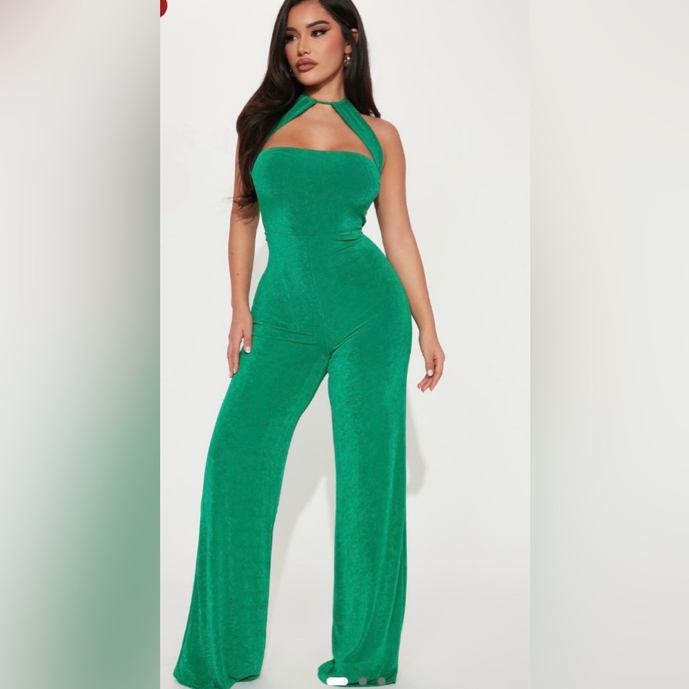 Fashion Nova Green Halter Jumpsuit